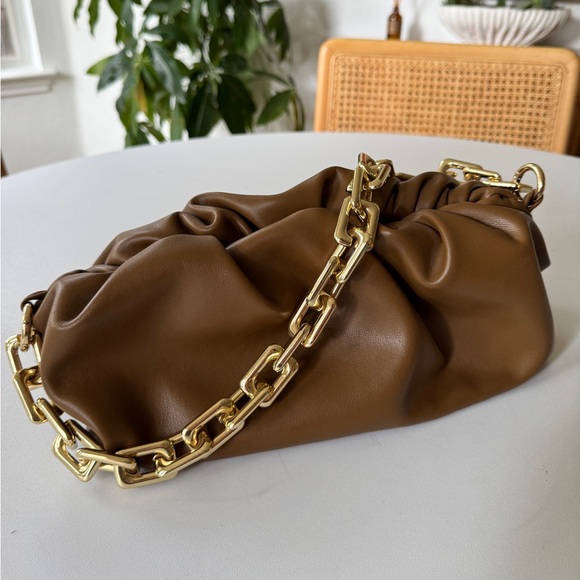 Italian Leather Slouchy Pouch Handbag - Brown - Detachable Chain Strap - Picture 2 of 8